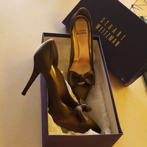 Stuart Weitzman chocolate brown satin stilletos